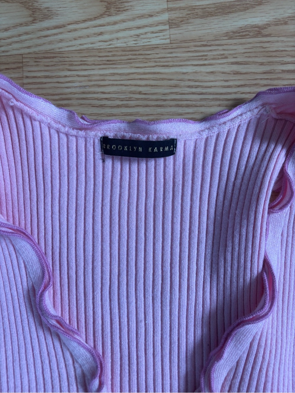 Pink Ribbed Ruffle Tie-Front Tank Brooklyn karma size medium - Picture 3 of 4